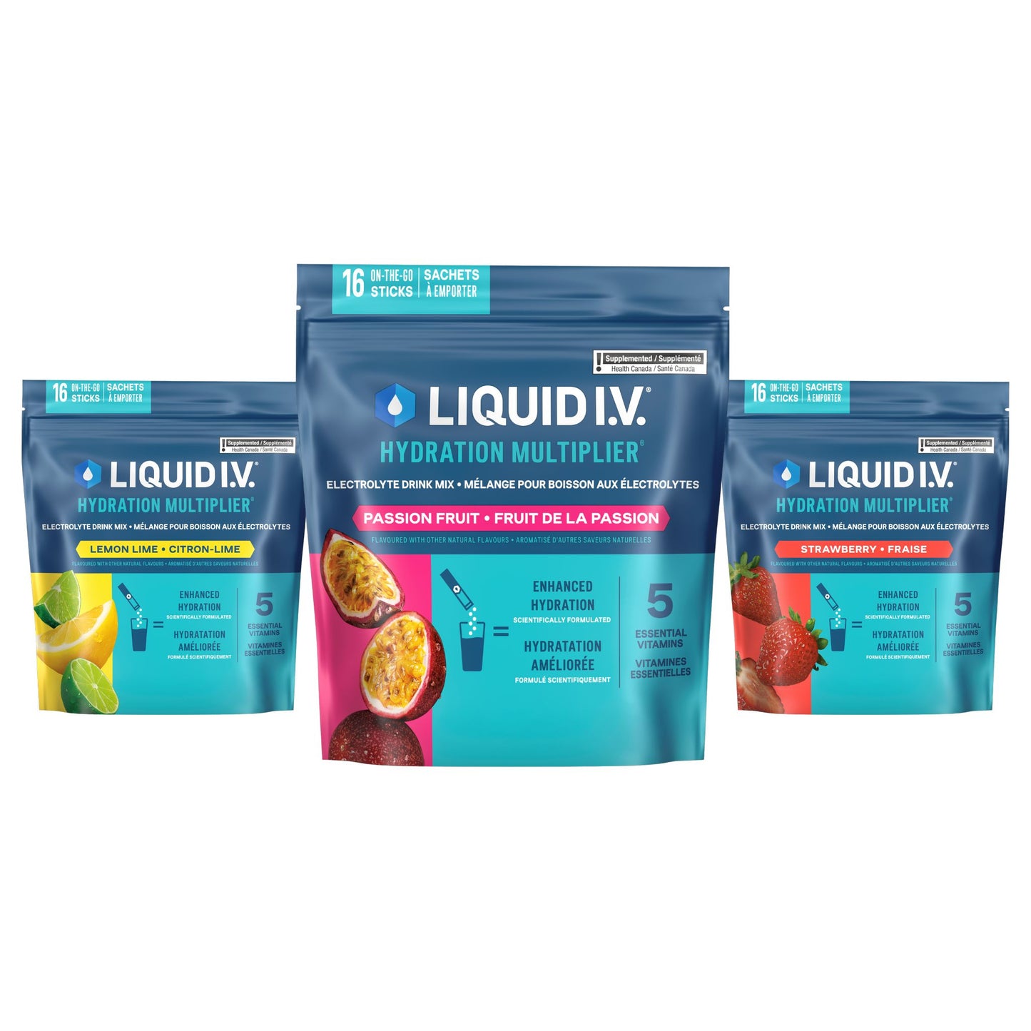 Pack varié sportif liquide I.V. (citron vert, fraise et fruit de la passion)
