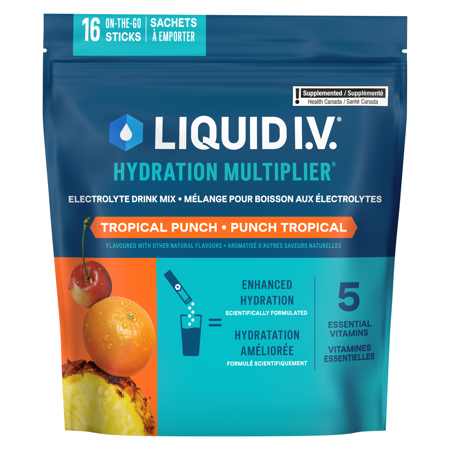 Liquid I.V. Hydration Multiplier, Tropical Punch - Hydration Powder Packets, Electrolyte Powder Drink Mix, 16 servings (Pack of 1)