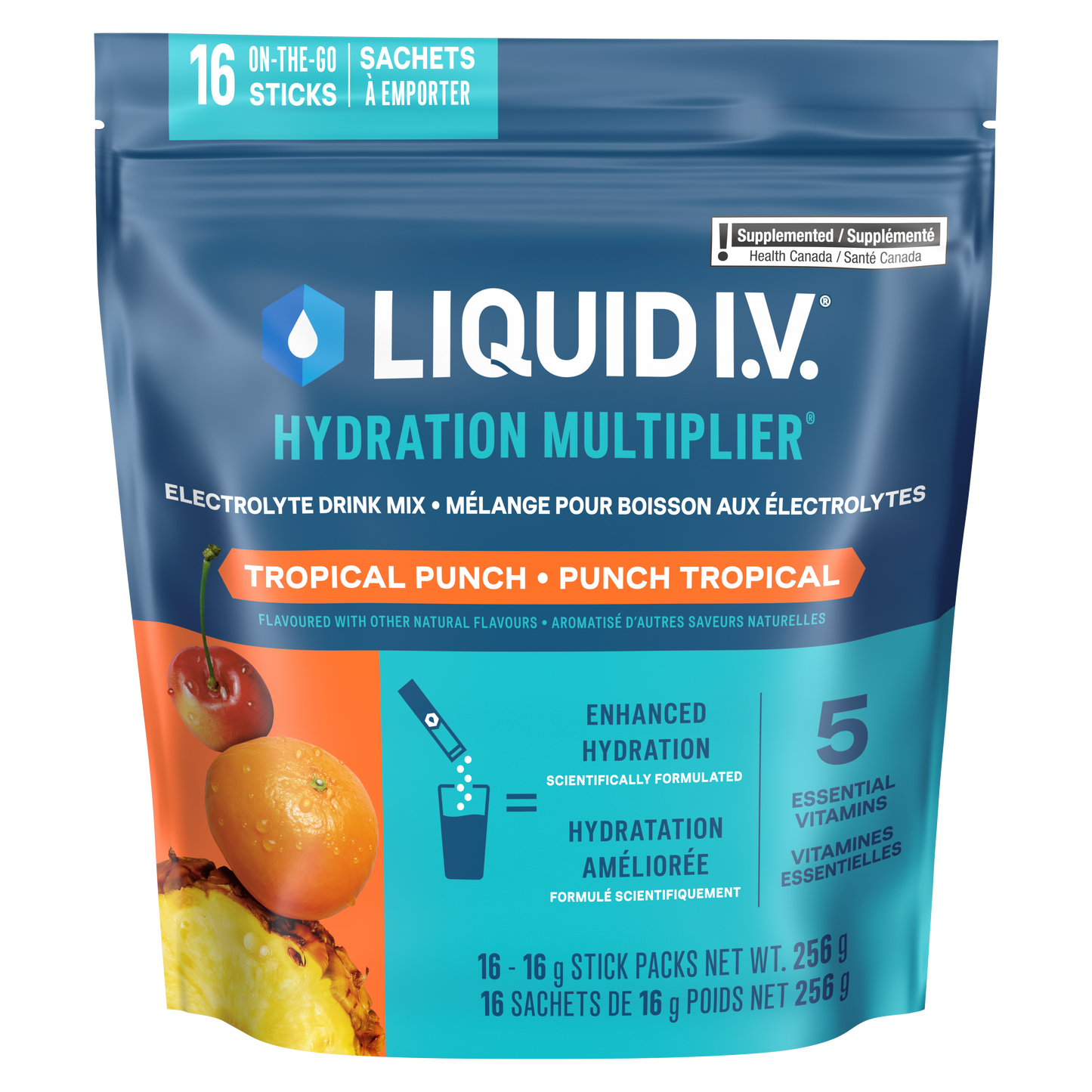 Liquid I.V. Hydration Multiplier Tropical Punch front packshot - 16 stick packs