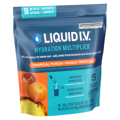 Liquid I.V. Hydration Multiplier, Tropical Punch - Hydration Powder Packets, Electrolyte Powder Drink Mix, 16 servings (Pack of 1)